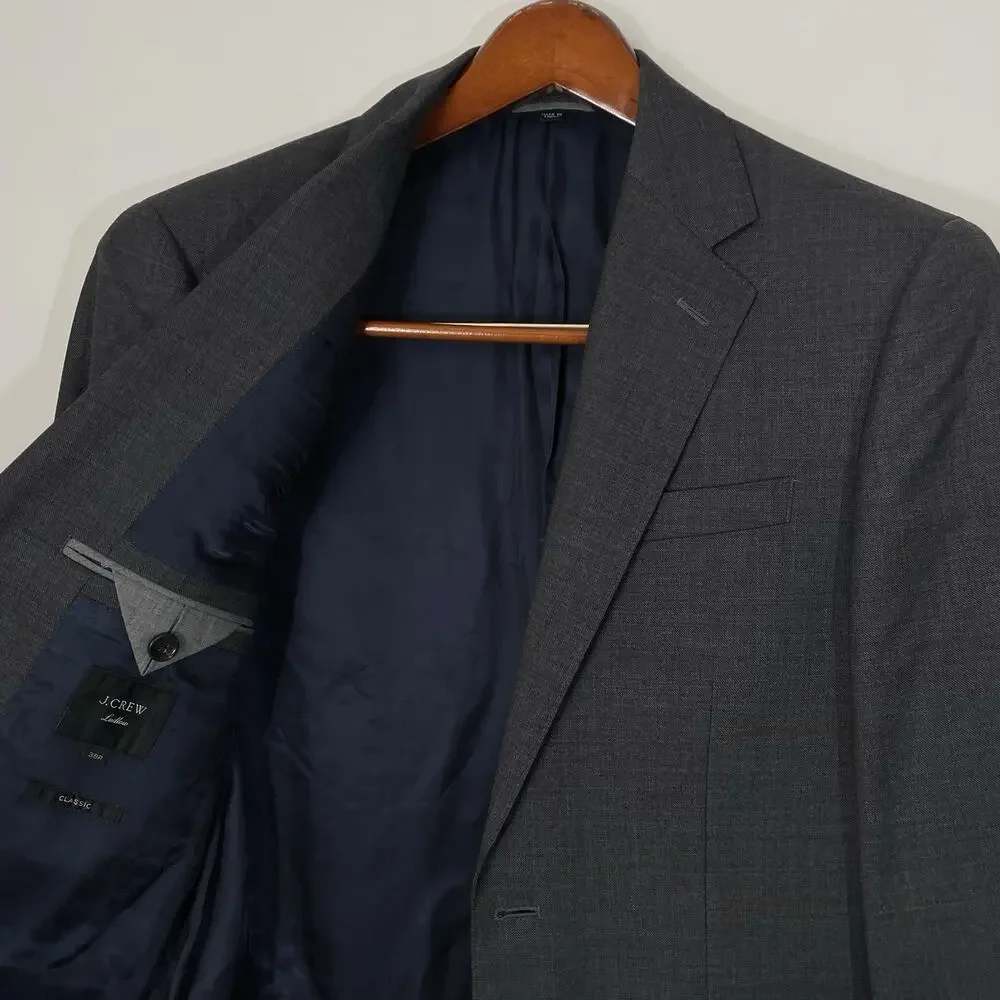 J Crew Ludlow 38R Charcoal Gray Blazer Tollegno 1900 Stretch Wool Classic Fit